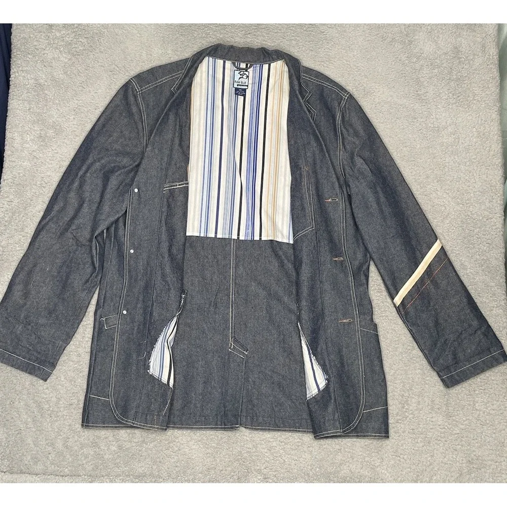 Vintage Y2K‎ Raw Blue Nurealms Blazer Denim Jean Sport Jacket Coat Mens 2XL